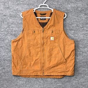 Carhartt Mens Relaxed Fit Duck Vest Brown Flannel Lined XL Full Zip Work